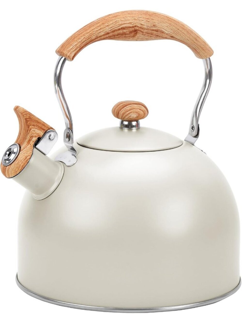 GGC Creamy White Stainless Steel Kettle 2.6QT Whistling Stove Top Folding Handle